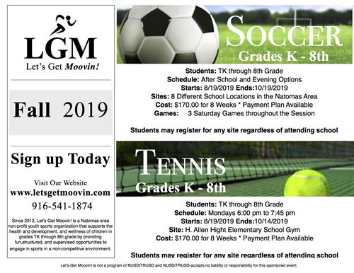 LGM Let's Get Movin, Fall 2019, Soccer, Tennis